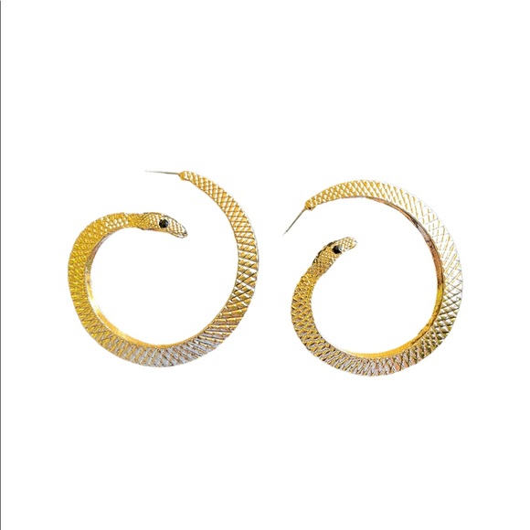 Gold Textured Snake Hoop Statement Earrings - Picture 3 of 7